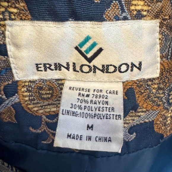 Vintage Brocade Gold Navy Metallic Blazer Jacket Women’s Medium Erin London 90s - Picture 9 of 10